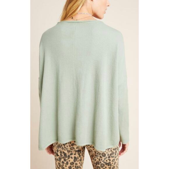 Anthropologie Nori Waffle Thermal Top Sage Green Oversized Boxy Long Sleeve XS - Picture 4 of 12